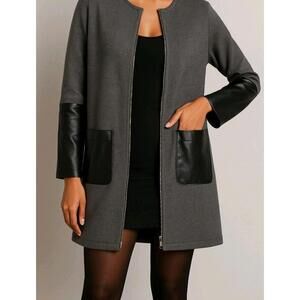 Louis Dell’Olio Gray Cardigan L Faux Leather Trim Pockets Zip Jacket New Price!